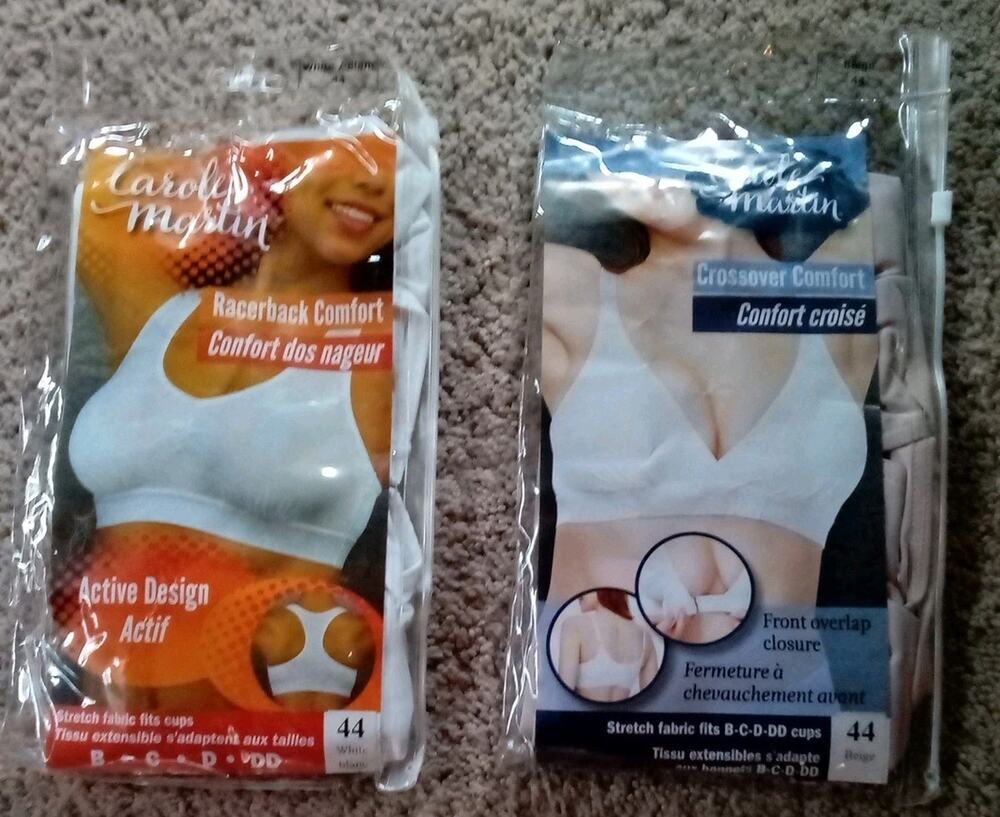 New Lot Of 2 Carole Martin Comfort Wireless Bras Sz 44 White & Beige